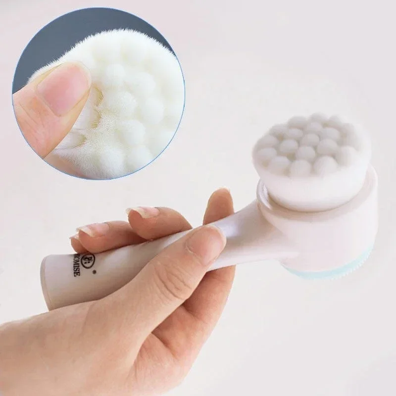 3D Silicone Facial Wash Manual Cleansing Brush Facial Cleanser Soft Bristle Cleaning Brush Double-sided Massage