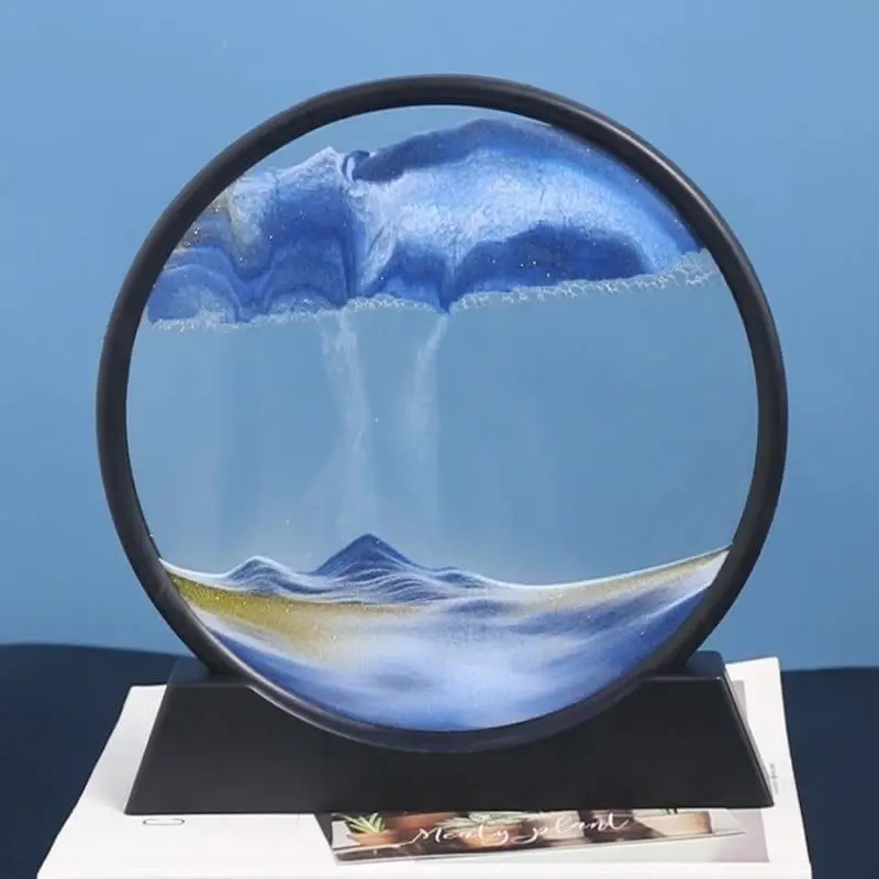 Moving Sand Art Picture Round Glass 3D Hourglass Deep Sea Sandscape In Motion Display Flowing Sand Frame 7 inch For home Decor