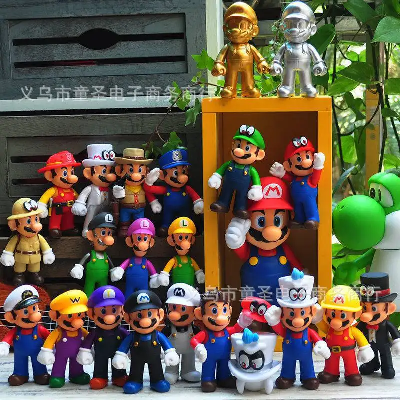 Originale Super Mario Bros Luigi Yoshi Donkey Kong Wario Action Figure Collection Ornamenti Modello Giocattoli Regali Di Compleanno Per Bambini