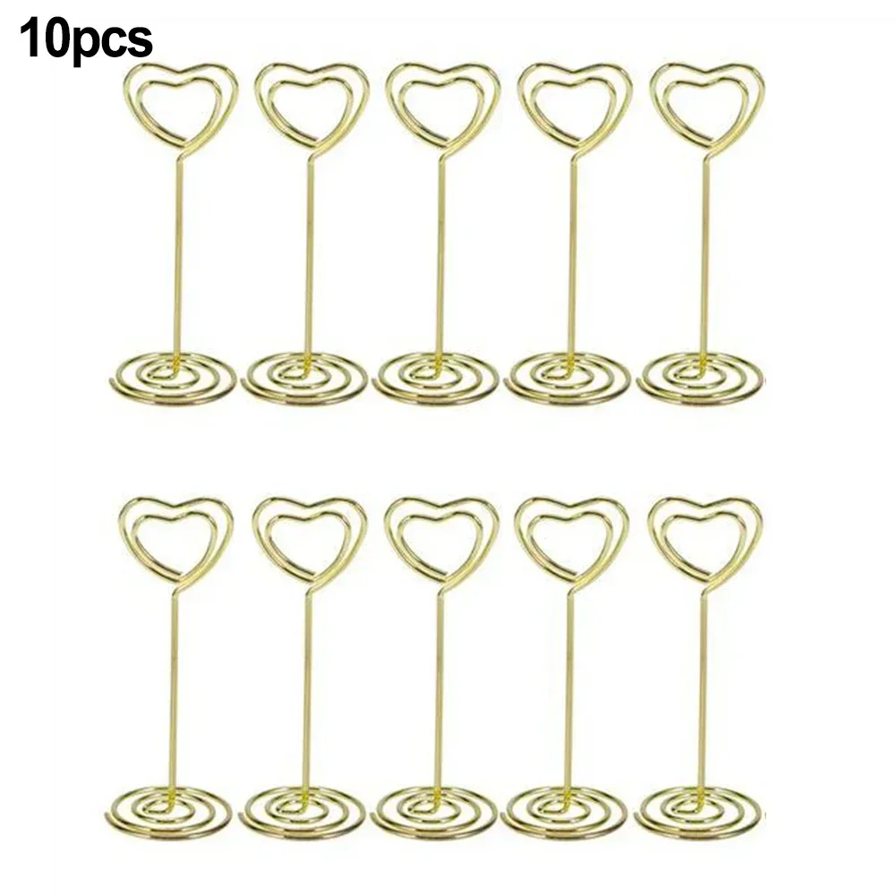 10PCS Heart Shape Metal Memo Holder Table Placecard Holder Photo Clip Card Holders Clip Table Number Stand Wedding Desktop Decor