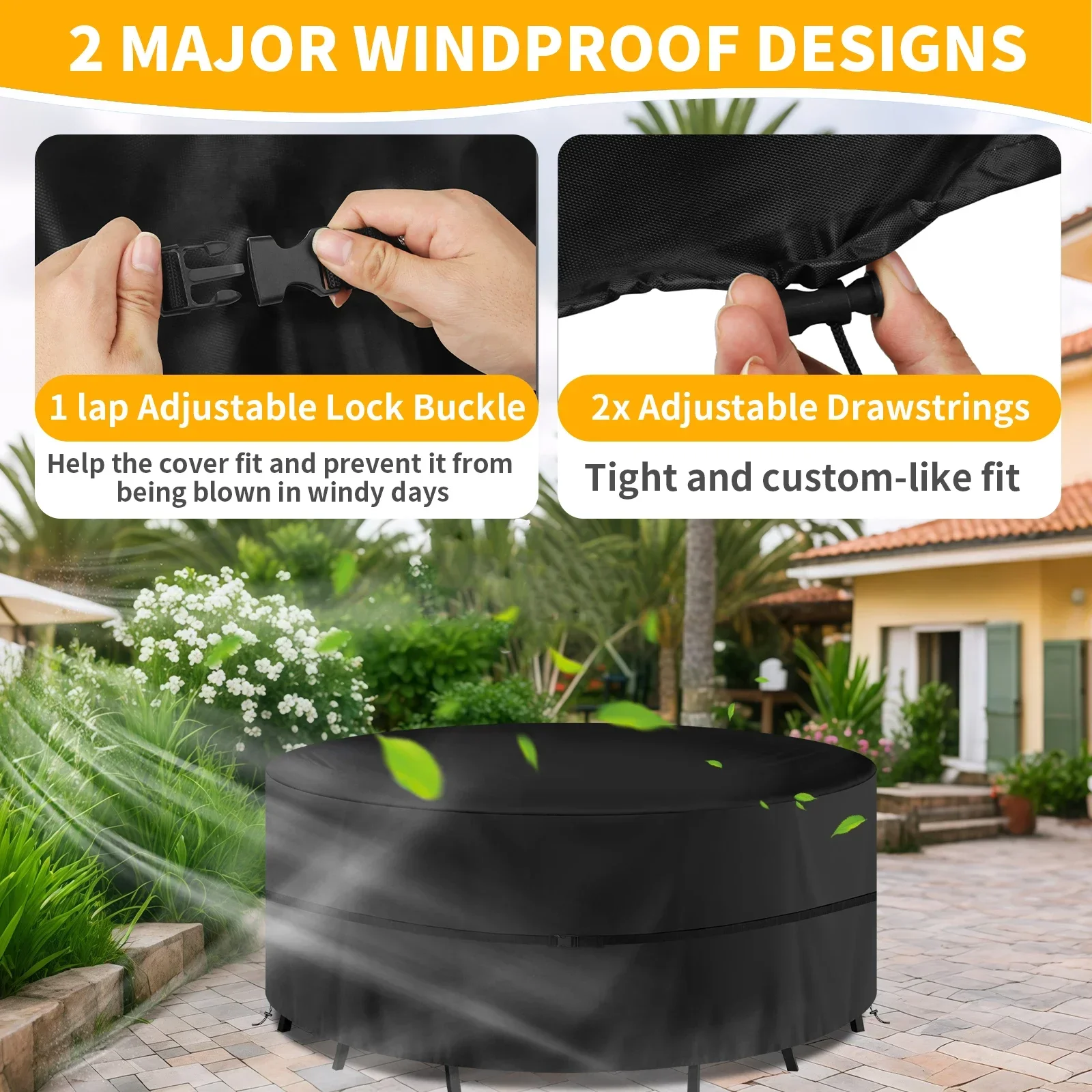 Premium Round Outdoor Furniture Cover - Waterproof, Weatherproof, Anti-UV, Tear-Resistant Fabric