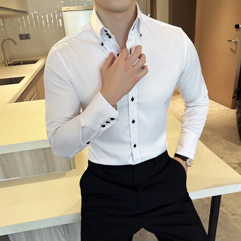 남성용 하이 퀄리티 비즈니스 긴팔 셔츠, 브랜드 의류, 슬림핏 오피스 원피스 셔츠, 새로운 스타일의 캐주얼 셔츠, 4XL-M