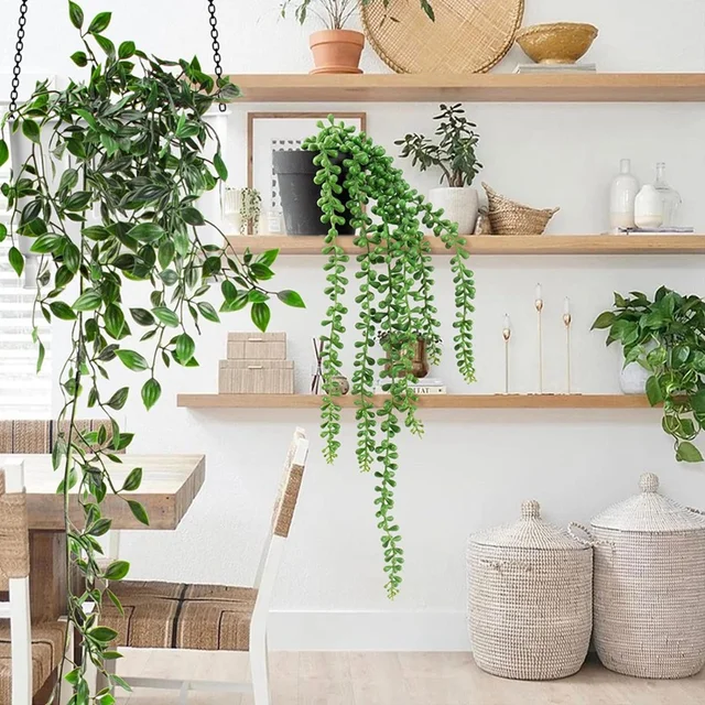 Artificial Hanging Plants 4 PCS Artificial Hanging Potted Mandala, String Of Pearls, For Home Room 3