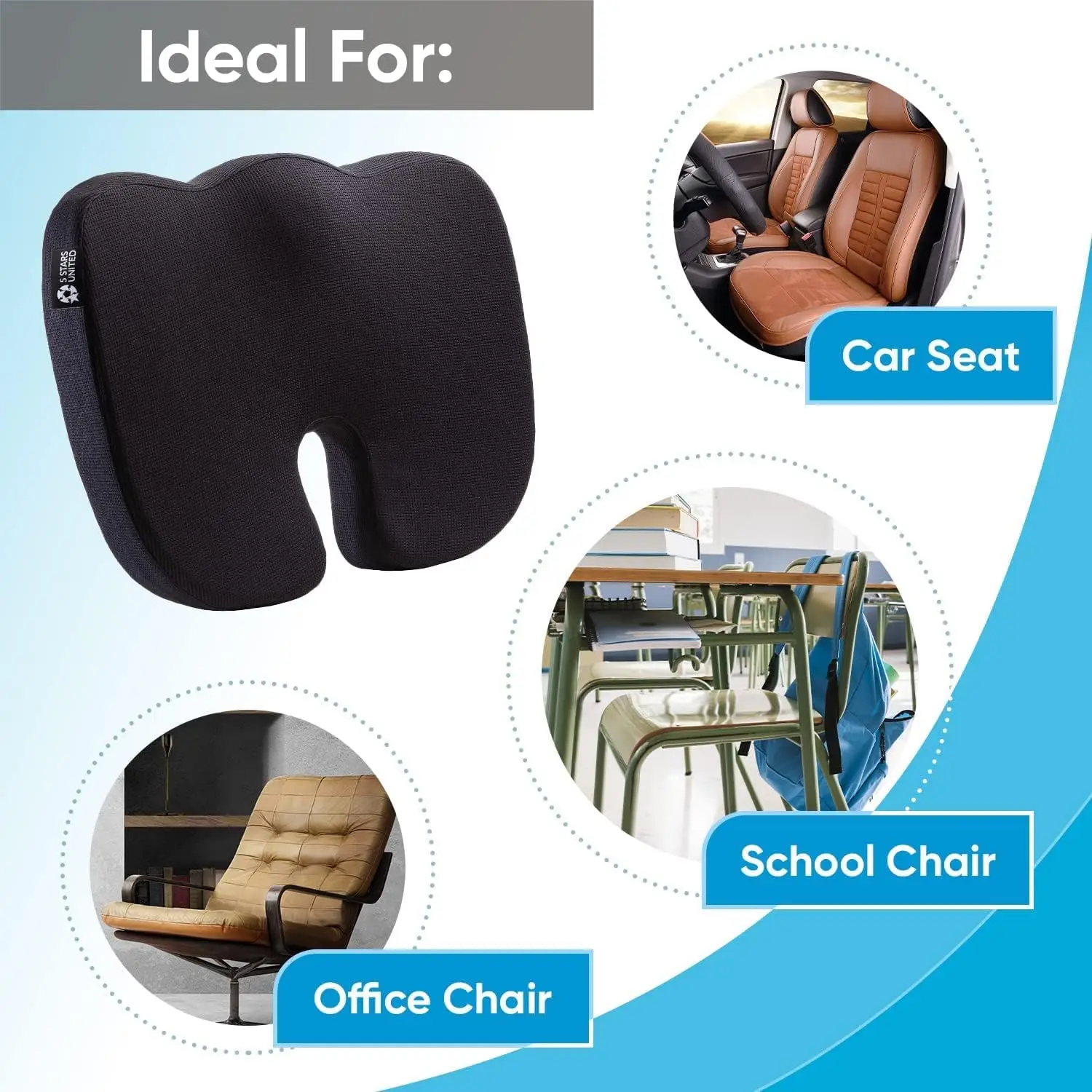 Travel Seat Cushion Memory Foam U-Shaped Pillow for Chair Cushion Pad Car Office Hip Pillow,Comfortable breathable cushion