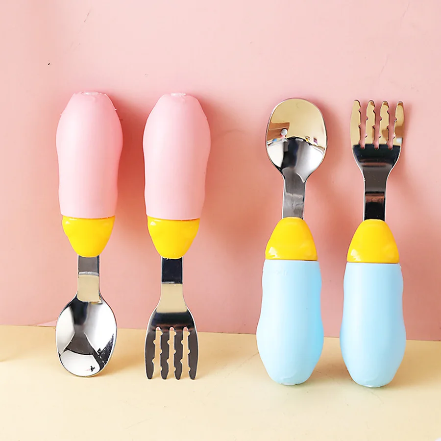 

Силиконовая детская посуда, детская посуда, столовая посуда для малышей, ложка для кормления, вилка из нержавеющей стали с коробкой, посуда для детей