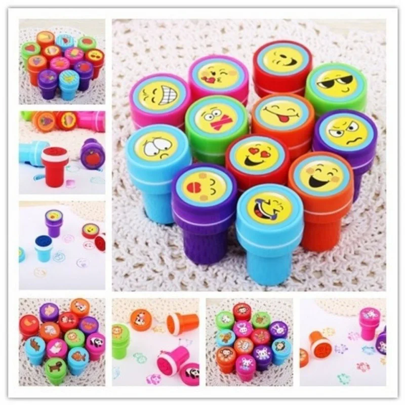 Self Ink Stamps 10pcs Assorted for Kids Children Toy Smiley Face Seal Scrapbooking DIY Painting Photo Album Decor