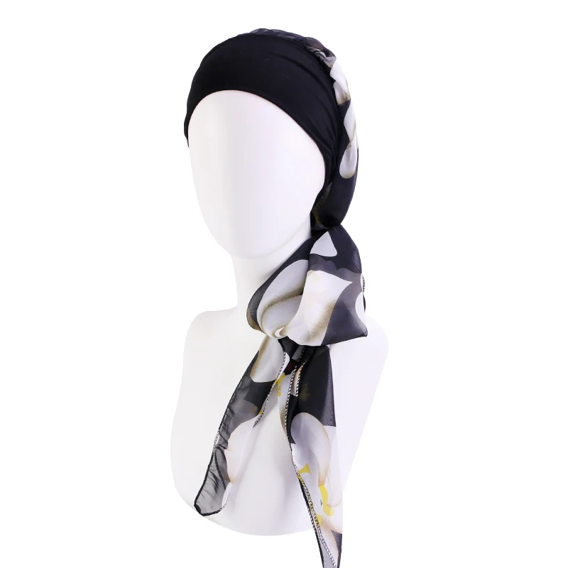 Neue vorgebundene Chemo-Kopfbedeckung für Damen, Turban, Beanie, Chiffon-Band, langes Haar, Kopftuch, Kopfbedeckung, Krebs-Hüte, Bandana für Haarausfall – Detail 17