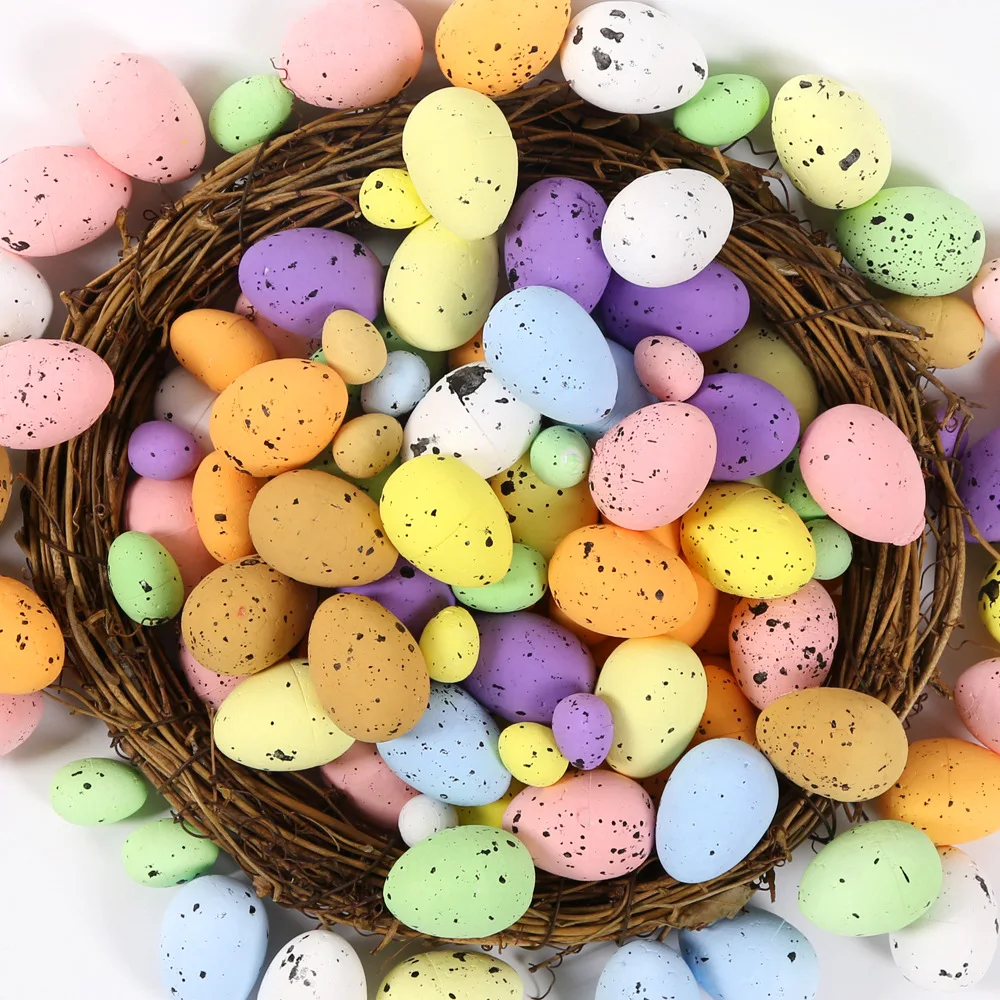 

100pcs Easter Decoration 2024,Foam Easter Eggs,Colorful Bird Pigeon Egg DIY Wreath,Party Supplies,Kids Favor Easter Home Decor