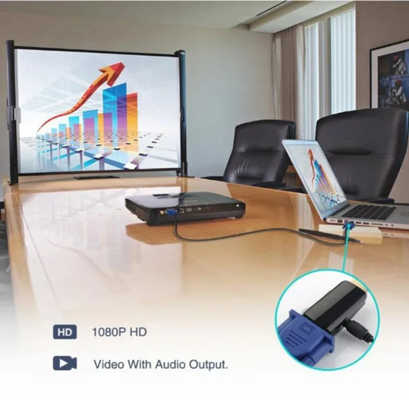HDMI to VGA Cable Converter with 1080P HD Video and Audio Support