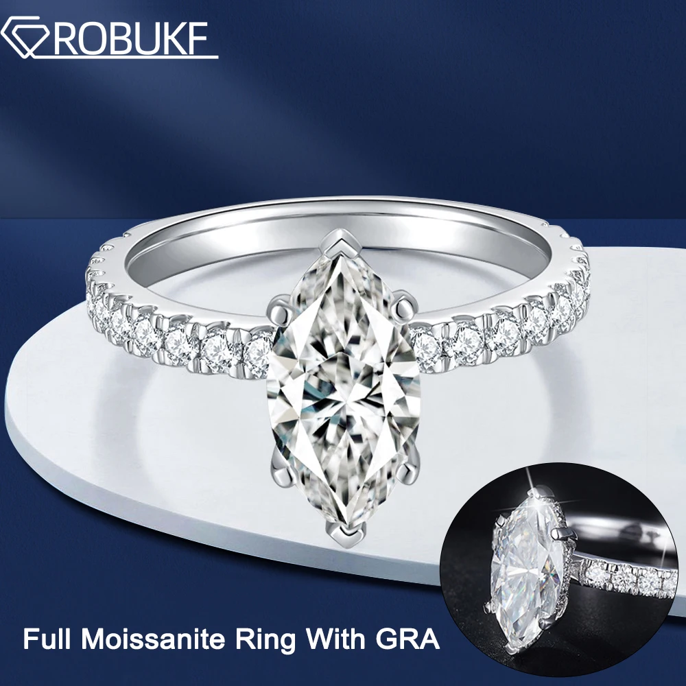 6*12Mm Marquise Cut Full Moissanite Rings Per Le Donne 2Ct/4Ct D Color Vvs1 Lab Diamond S925 Gioielli In Nastro Con Certificato Gra