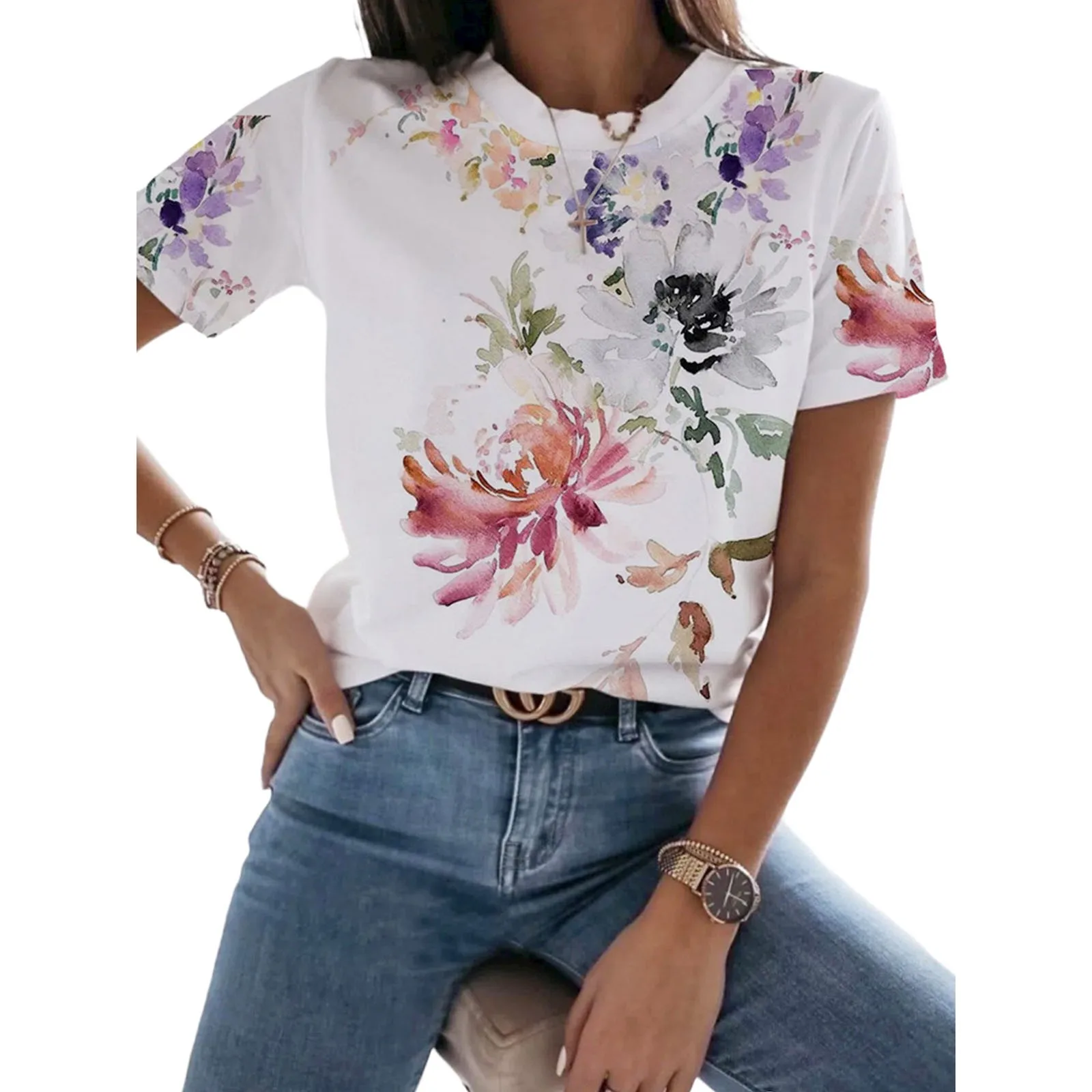 

Ropa De Mujer Ofertas Women'S Tops Round Neck Loose Comfortable Print Short-Sleeve T-Shirt Casual Y2k Clothes Camisas E Blusas