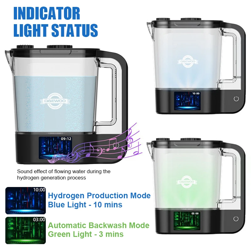 2L 수소수 생성기 SPE PEM 기술 1500-2000ppb 휴대용 수소수 물병 USB 충전 가정 및 사무실용