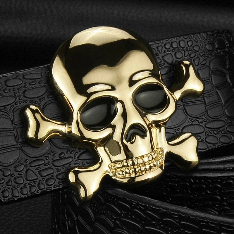 Luxury Genuine Leather Skull Belts for Men Alloy Skull Smooth Buckle Brand Designer Personality Print  Cintos Fashion