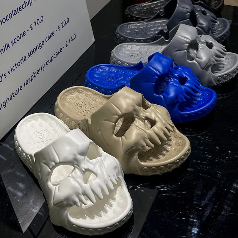 Punk Gothic Skull Slippers Men's Women Summer Ins Fashion Indoor Home Thick Soles EVA Sandals Outdoor Beach Flip Flops