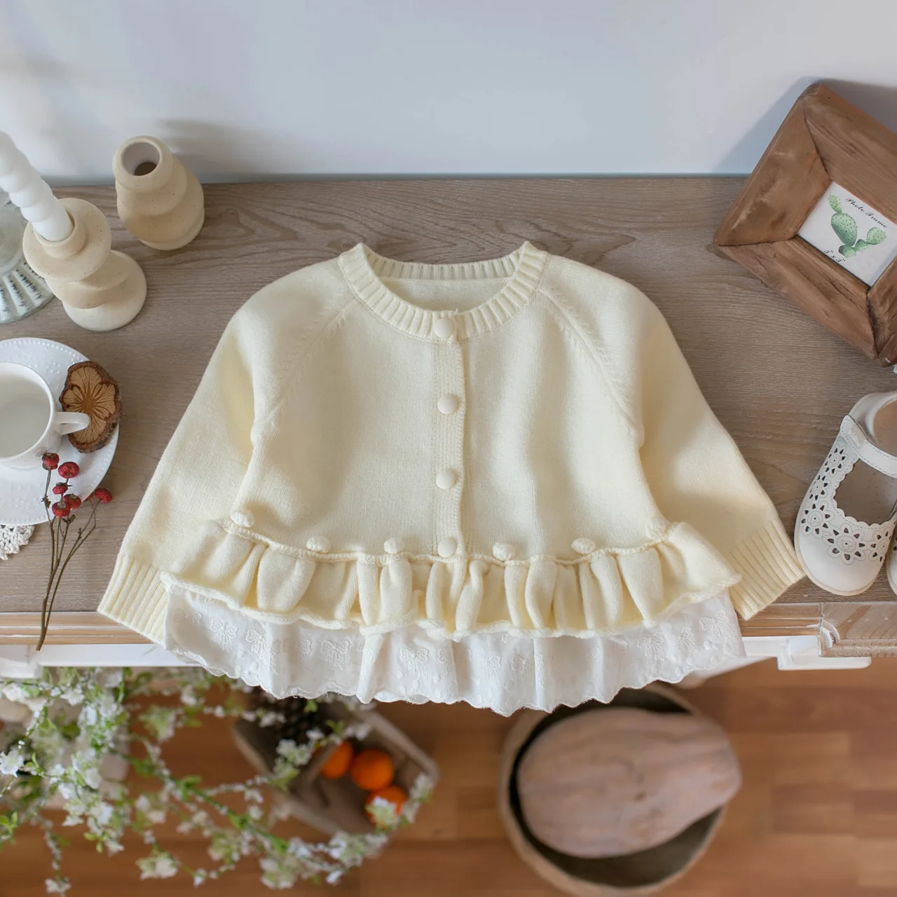 2026년 신상 봄  스웨터 6개월-4세용 루즈핏 얇은 스윗 복 단색 레이스 여아 니트 가디건