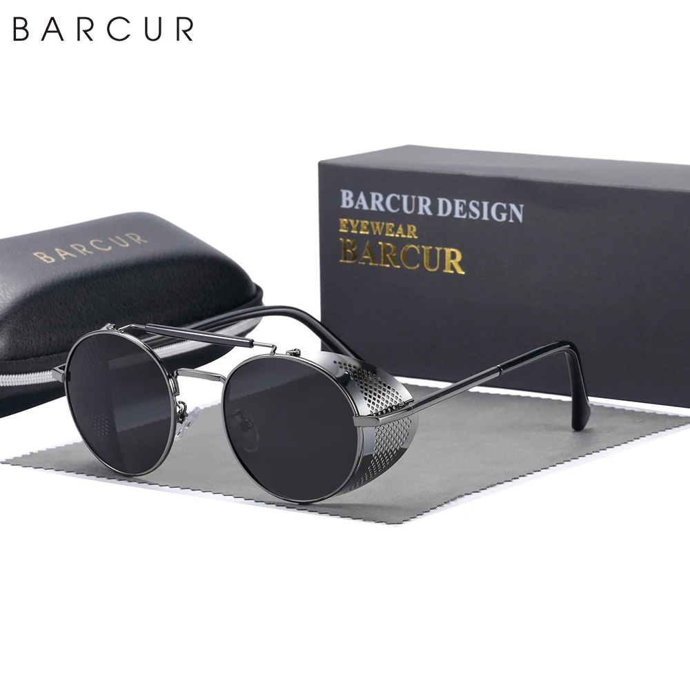 Barcur polarisierte steampunk runde sonnenbrille herren retro sonnenbrille für frauen vintage stil – Detail 10