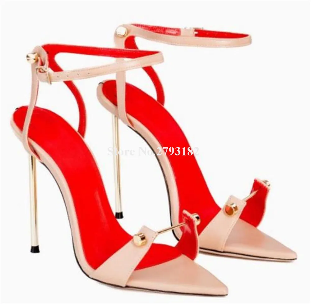 

Sexy Metal Buckles Decorated Stiletto Heel Sandals Pointed Open Toe Ankle Straps Stiletto Heel Dress Shoes Party Heels