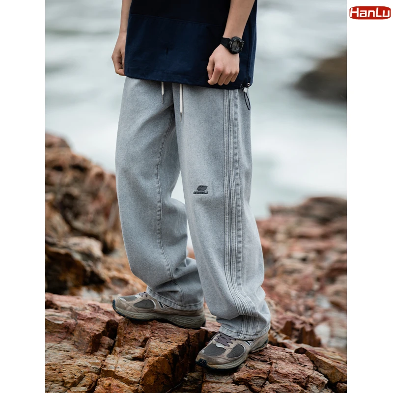 Korean Fashion Men's Jeans Pants Casual Vintage Baggy Clothing Straight Leg Trousers Man Streetwear Pop Harajuku Oversize Pants