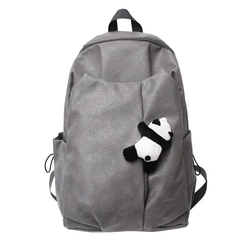 Cute Panda Pendant Women Man Backpack Pu Leather Men's Backpacks Girl Black White Back Pack Laptop Bag Large Capacity Travel Bag 6