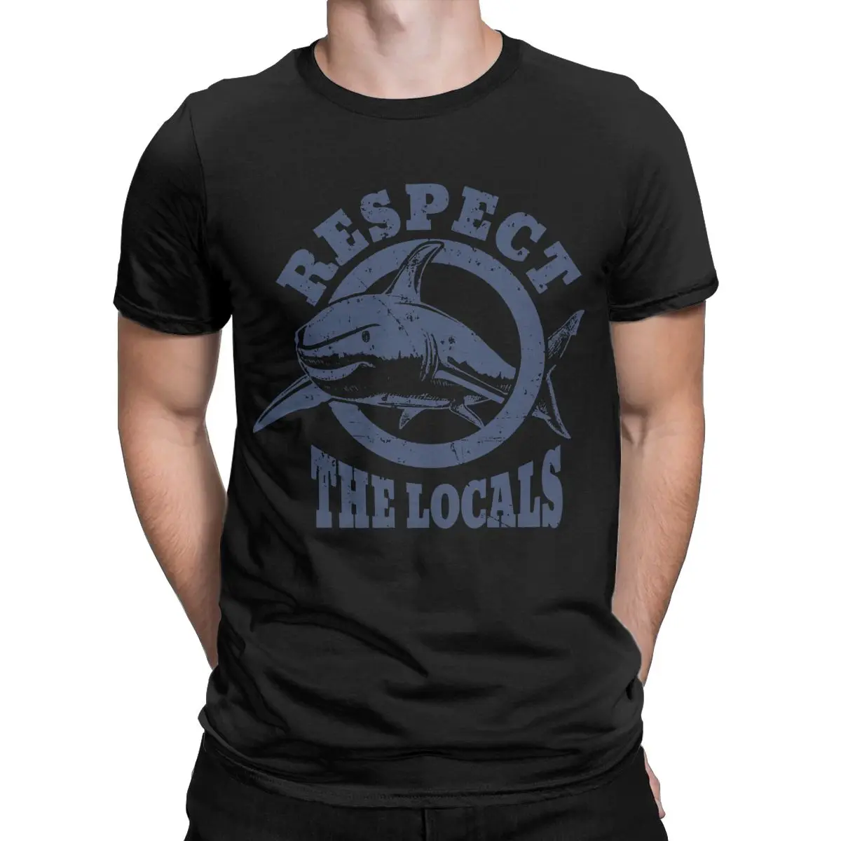 

Respect The Locals Vintage Shark for T-Shirts Men men's Crew Neck Pure Cotton T Shirts Short Sleeve Tees Gift Idea Clothing