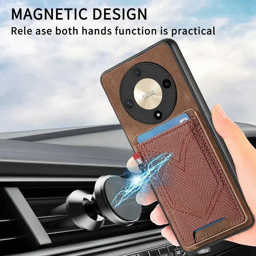 Leather Magnetic Card Case with 360° Lens Protection – Fits Honor Magic Series