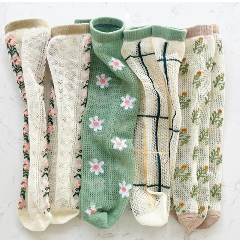New Girls Baby Stacked Socks Summer Thin Breathable Mesh Korean Girl Kid Stockings Soft Cotton Children Printed Long Tube Socken 1