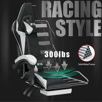 Gaming Chair with Footrest Gamer Chairs Ergonomic with Lumbar Cushion Headrest Gaming Chair Height Adjustable Computer Chair 3