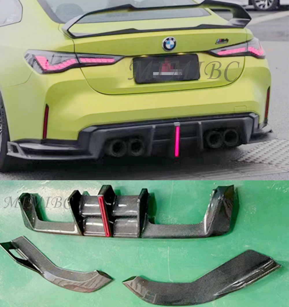 

For BMW M3 G80 M4 G82 G83 High quality 2021+ AE Style Carbon Fiber Rear Lip Diffuser Back Bumper Spoiler With Light Diffuser