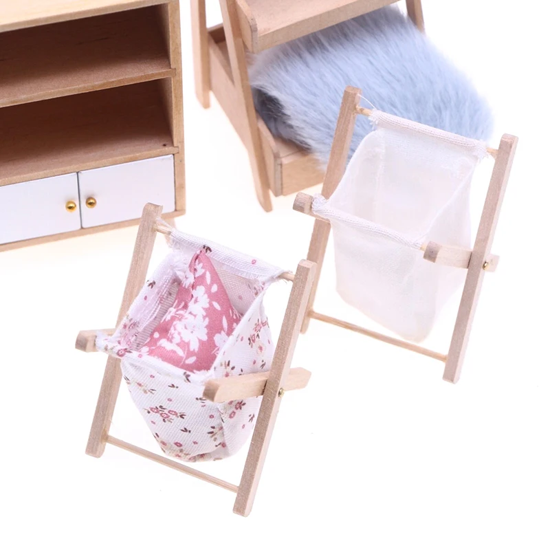 Antike Puppenhaus Miniatur Stoff Falten schmutzigen Wäsche korb Badezimmer Schlafzimmer Schuhe Aufbewahrung skorb Modell Dekor Kinderspiel zeug – Detail 1