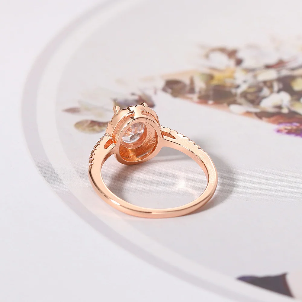 Wedding Engagement Ring Women Oval Crystal Moissanite Promise Ring Rose Gold Color Marriage Bride Jewelry Accessories OHR078