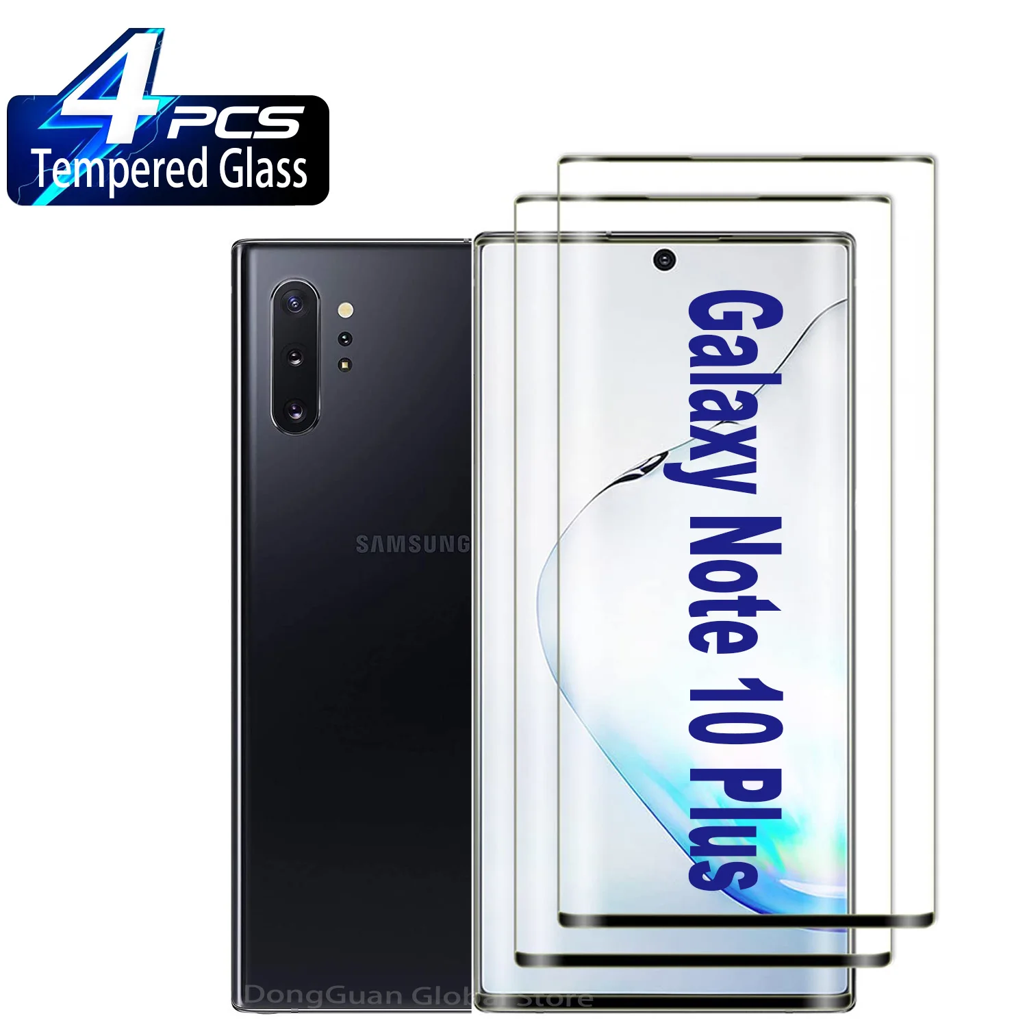 2/4 יחידות זכוכית מעוגלת 3D מחוסמת עבור Samsung Galaxy Note 10 + מגן מסך HD