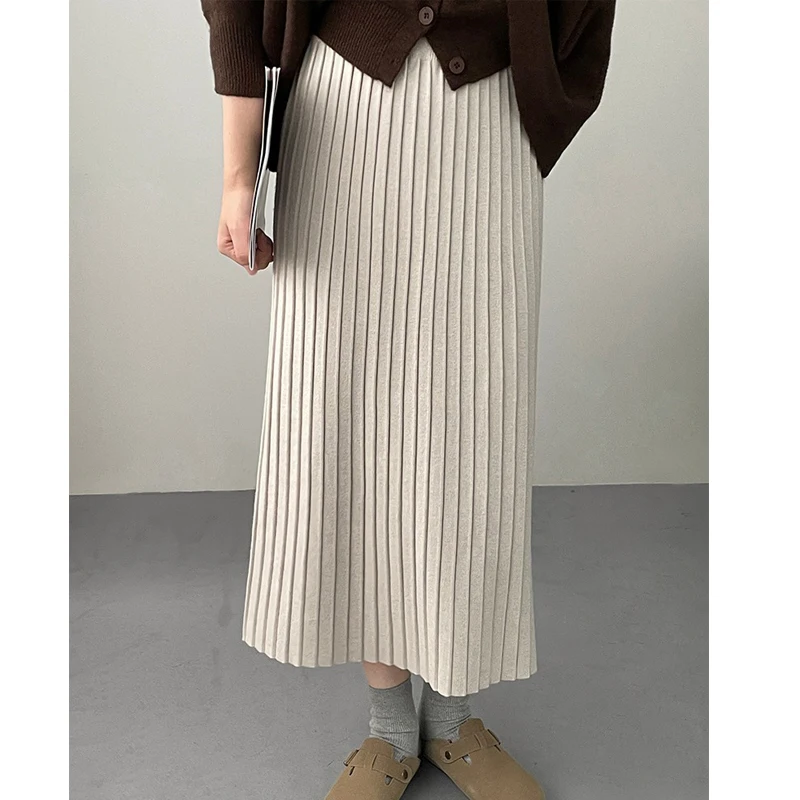 Женская трикотажная юбка с завышенной талией, трапециевидная Повседневная элегантная юбка, осень 2023