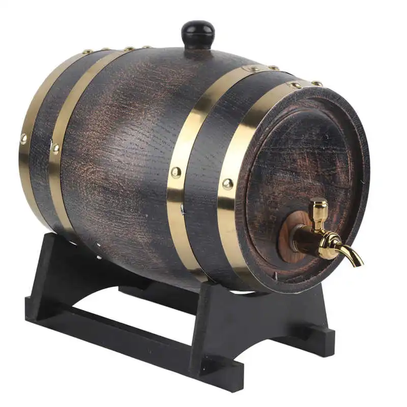 3L Wood Wine Barrel wine making tool wine barrel Retro Striped Black Wine Brandy Whisky Barrel Oak Red Bucket Container with Faucet