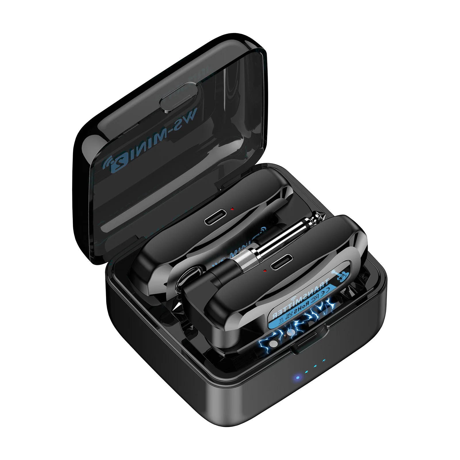 2.4G Wireless Guitar System Rechargeable Portable Transmitter Receiver Set with Charging Compartment 4 Channel