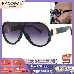 Fashion One-Piece Retro Sunglasses Women Brand Designer Oversized Round Pilot Sun Glasses Men Shades Red Mirror Eyewear Uv400