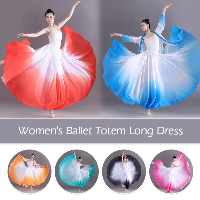 Jupes de danse de Ballet à 360 degrés pour femmes, longue jupe fluide élégante et dégradée, vêtements de pratique de gymnastique, Costume de danse classique