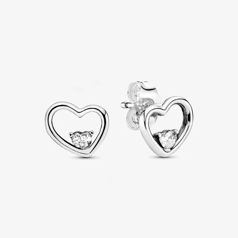 2022 Authentic 925 Sterling Silver Earring Sparkling Star Blue Gem Golden Heart Halo Stud Earrings Women Jewelry BirthdayGift 