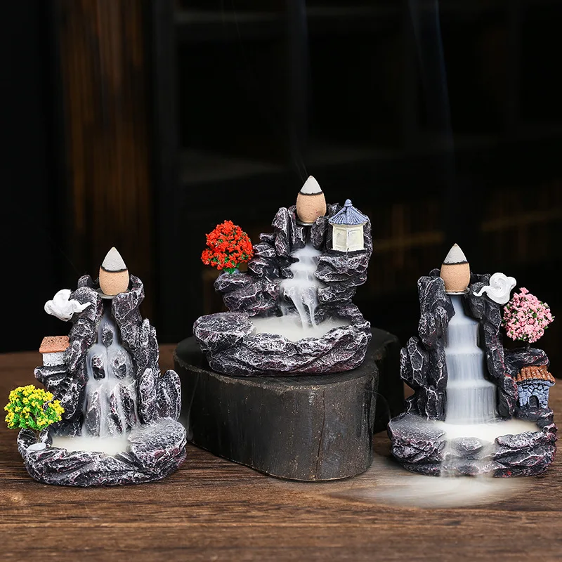 

Resin rockery flowing water backflow incense burner creative home decoration waterfall handicraft deodorization aromatherapy