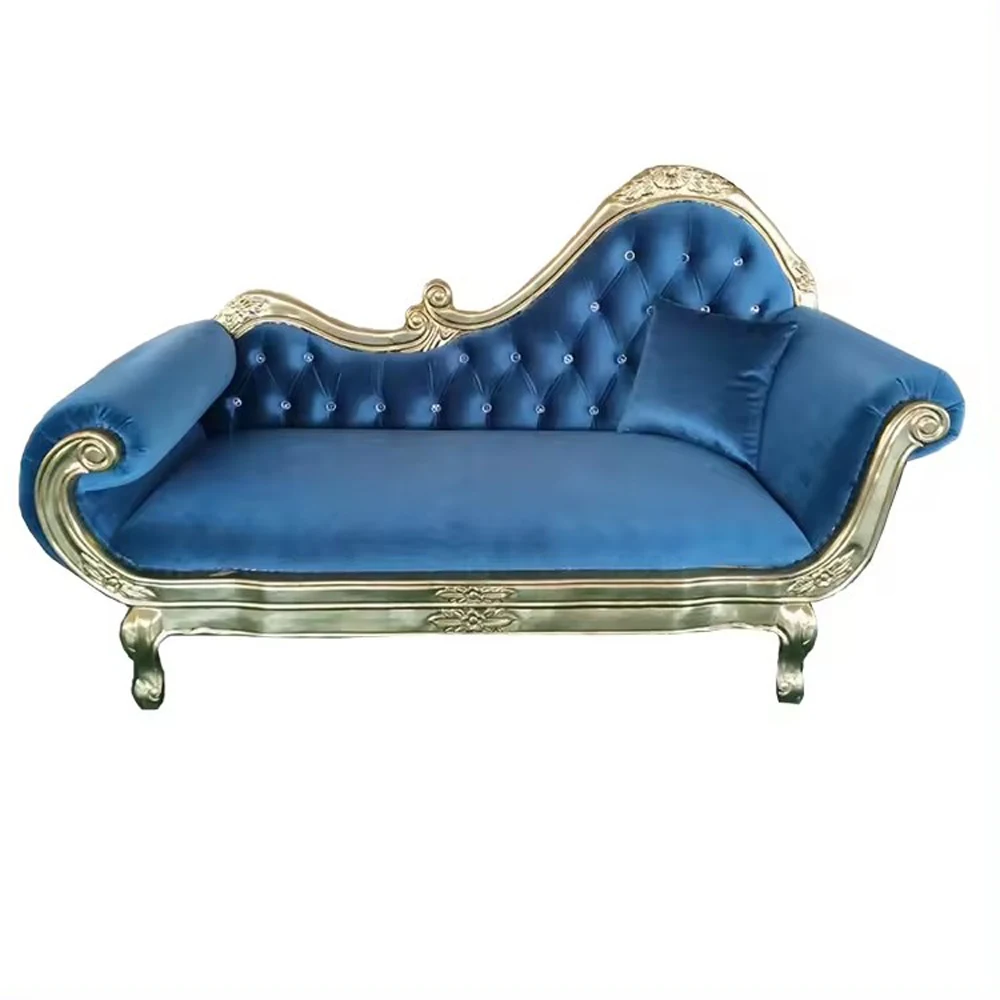 Antique European Style Luxury Golden Stainless Steel Leg King Throne Chair For Wedding Double Seat Leather Sofa for Hotel