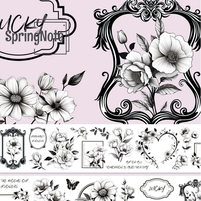 2m/Roll Monochrome Butterfly Flower PET Tape Masking Tape For Sticker Scrapbooking Journal Card Making Stationery 4