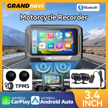 Mini navigazione per moto da 3,4 pollici GPS DVR Wireless Carplay Android Auto IP67 Display impermeabile Bluetooth 5.0 Monitor Moto