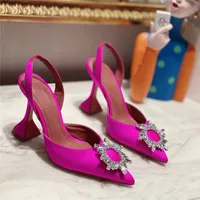 Big Size 41 42 Blue Women Pumps Silk Satin Pointy Toe Rhinestone Crystal High Heels Shoes Slip On Women Wedding Pumps Sandals - Image 3