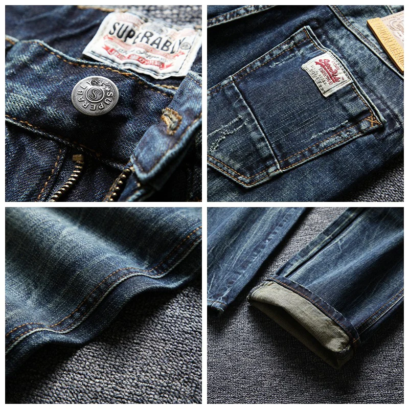 Fashion Designer Men Jeans High Quality Retro Wash Slim Fit Ripped Jeans Men Straight Vintage Trousers Casual Denim Pants Hombre