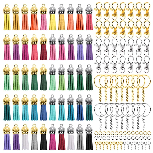 5 Sets Tassel Key Chain Making Kit DIY Suede Charms Gold Key Rings Keychains