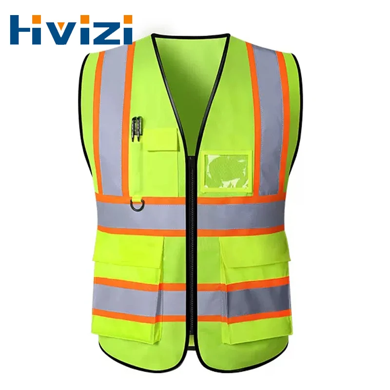 

Two Tone Surveyor Class 2 Safety Vest High Visibility Safety Vest with Pockets Zipper Front Reflective Work Vest