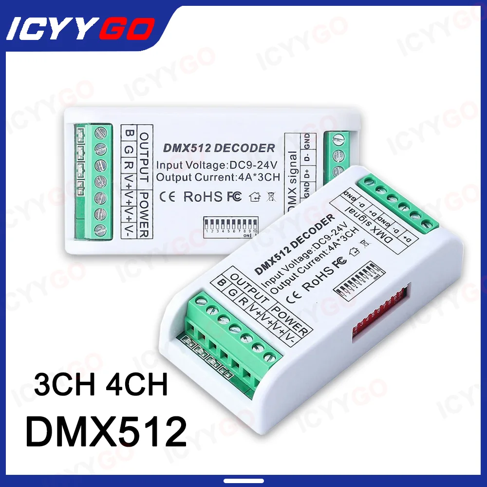 DMX512 3CH 4CH Controller 3 Channel /4 Channel RGB RGBW Decoder LED Lights Dimmer Control Used To Control DC12V-24V LED Strip 36 channel 4ch dmx512 decoder rgb led strip lights controller decoder dimmer driver dc9v 24v led strip stage controller