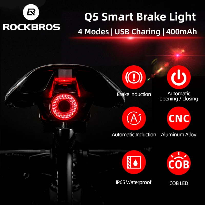 ROCKBROS Smart Bicycle Brake Tail Light IPX6 Waterproof Tail Light LED Charging
