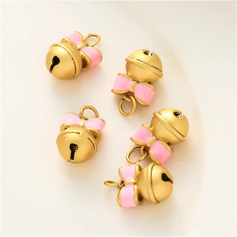 

18 karat gold drip oil bow bell pendant diy handmade bracelet necklace pendant jewelry accessories