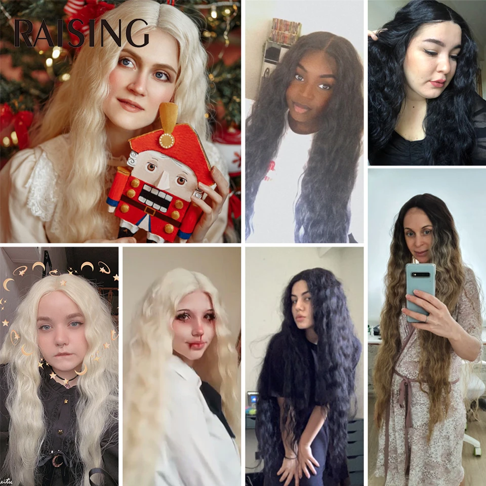 Raising Wholesale Deep Wave Lace Wig Synthetic Curly Hair Scalp Wigs For Black Women Ombre Cheap Long Hair Wigs Pre-plucked 40in