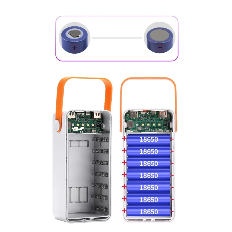 Battery Storage Box 21/28 x18650 Super Fast Charging Power Bank Case 10W 22.5W PD QC4.0 3.0 18650 Holder with Camping Light Line